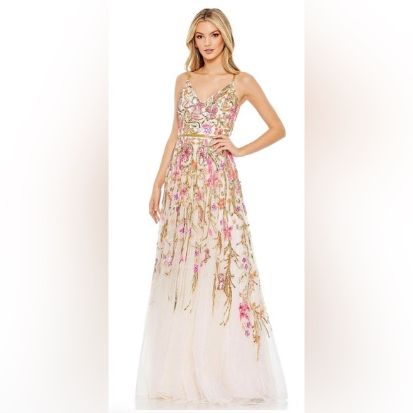 Mac Duggal Dresses & Skirts - Mac Duggal Pink & Gold Embroidered Floral Maxi Dress
